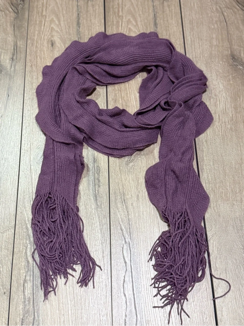 Ruffle Knit Fringe Scarf Plum Long Soft Stretch Wrap Shawl Renee’s NYC